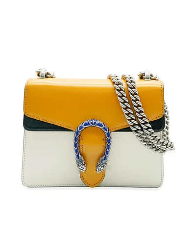 Pre-Owned Gucci Yellow Beige Navy Tricolour Leather Mini Dionysus