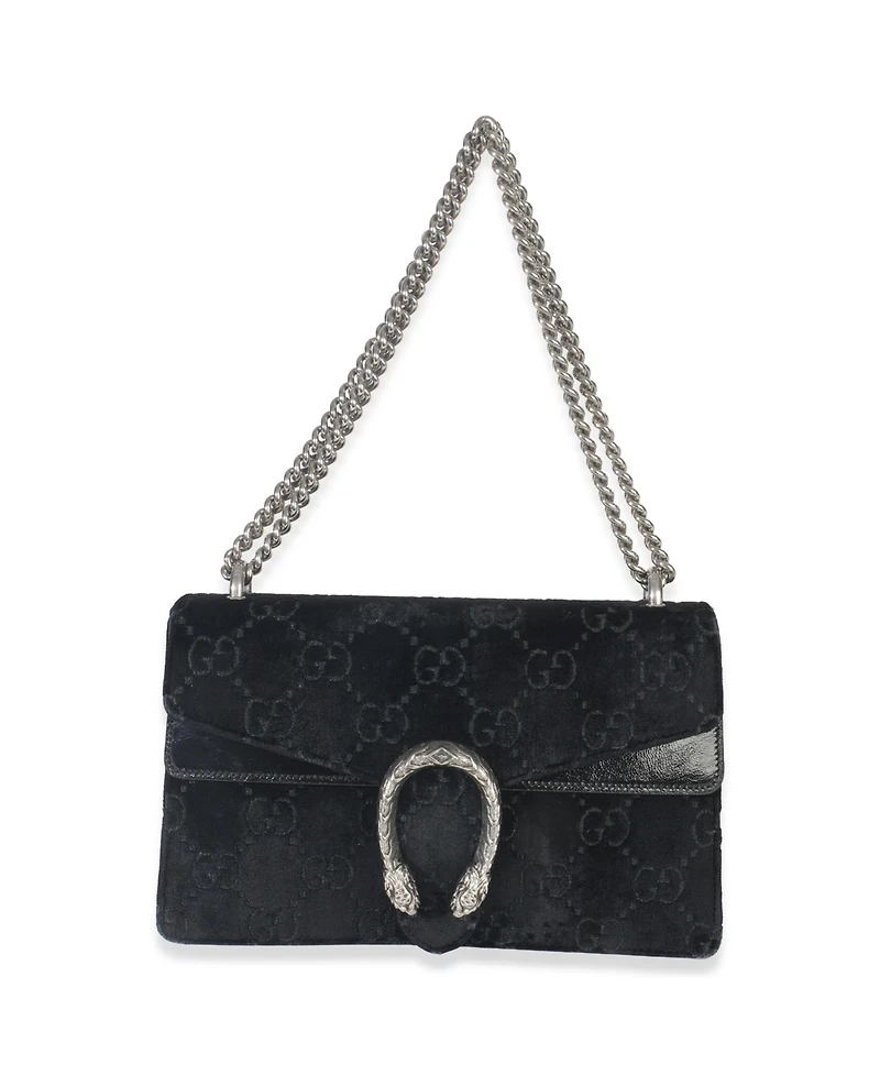Pre-Owned Gucci Black Gg Embossed Velvet Small Dionysus Chain Bag