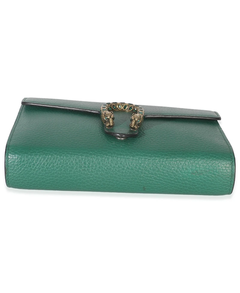 Pre-Owned Gucci Emerald Pebbled Calfskin Dionysus Chain Wallet