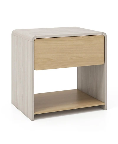 Sugift Modern Two Tier Nightstand with Drawer and Open Shelf