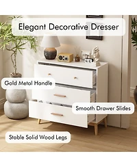 Rainsken Nordic Style 3-Drawer Dresser, Modern Chest of Drawers with Handles and Solid Wood Base, Organizer for Bedroom