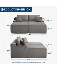 gaomon 80" Oversized Double Chaise Lounge, Cloud Plush Sofa Bed with Deep Seat 4 Pillows