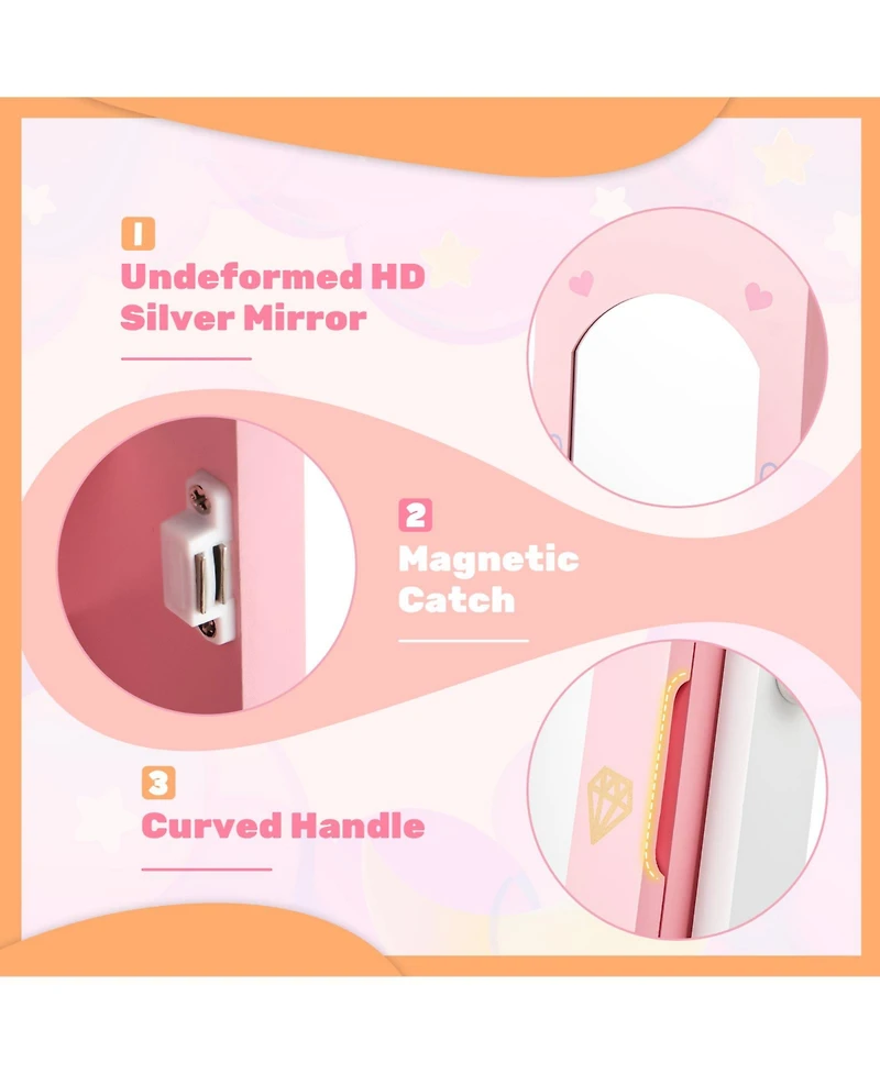 Sugift Two Piece Kids Vanity and Jewelry Armoire with Full Mirror