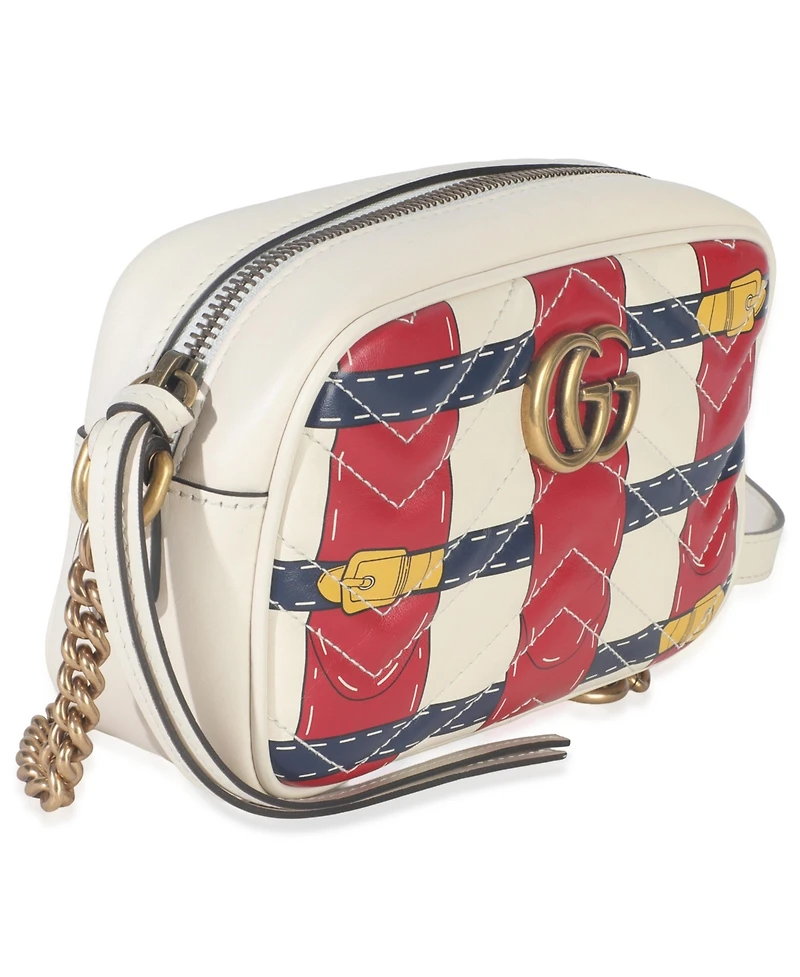 Pre-Owned Gucci Trompe L'Oeil Print Calfskin Matelasse Small Gg Marmont Camera Bag