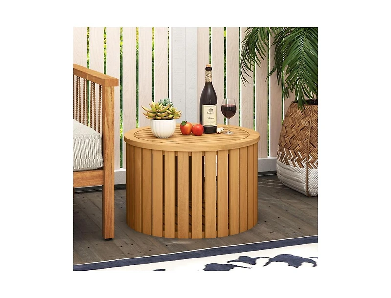 Slickblue Round Acacia Wood Outdoor Side Table with Hidden Storage