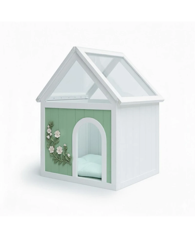 6thdruple Wood Pet House with Clear Roof and Carvings
