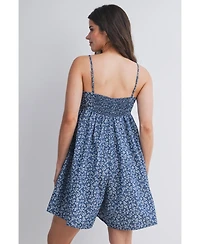 Hello Miz Maternity Floral Square-Neck Adjustable Strap Romper with Pockets