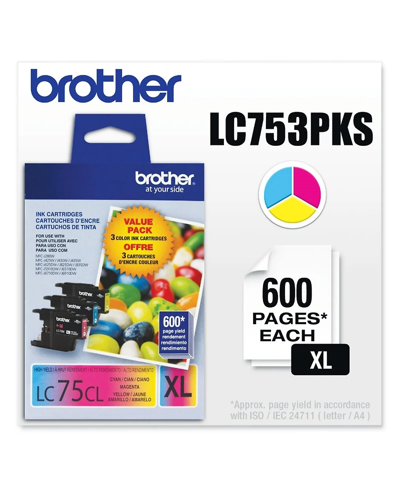 Brother LC75 Innobella Xl Series High Yield Cyan, Ink Cartridges, Upto 600 Page Yields, 3 Pack