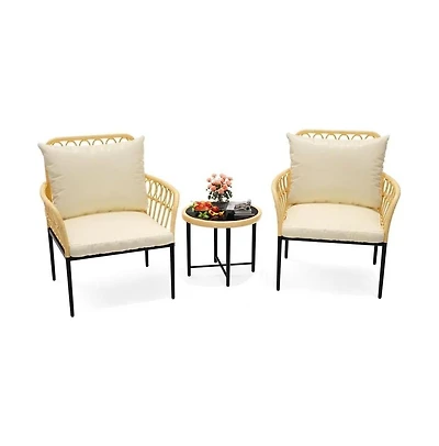 gaomon 3-Piece Patio Furniture Set, All-Weather Pe Wicker Outdoor Conversation Set with 2.8 Inch Thick Cushions