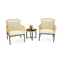 gaomon 3-Piece Patio Furniture Set, All-Weather Pe Wicker Outdoor Conversation Set with 2.8 Inch Thick Cushions