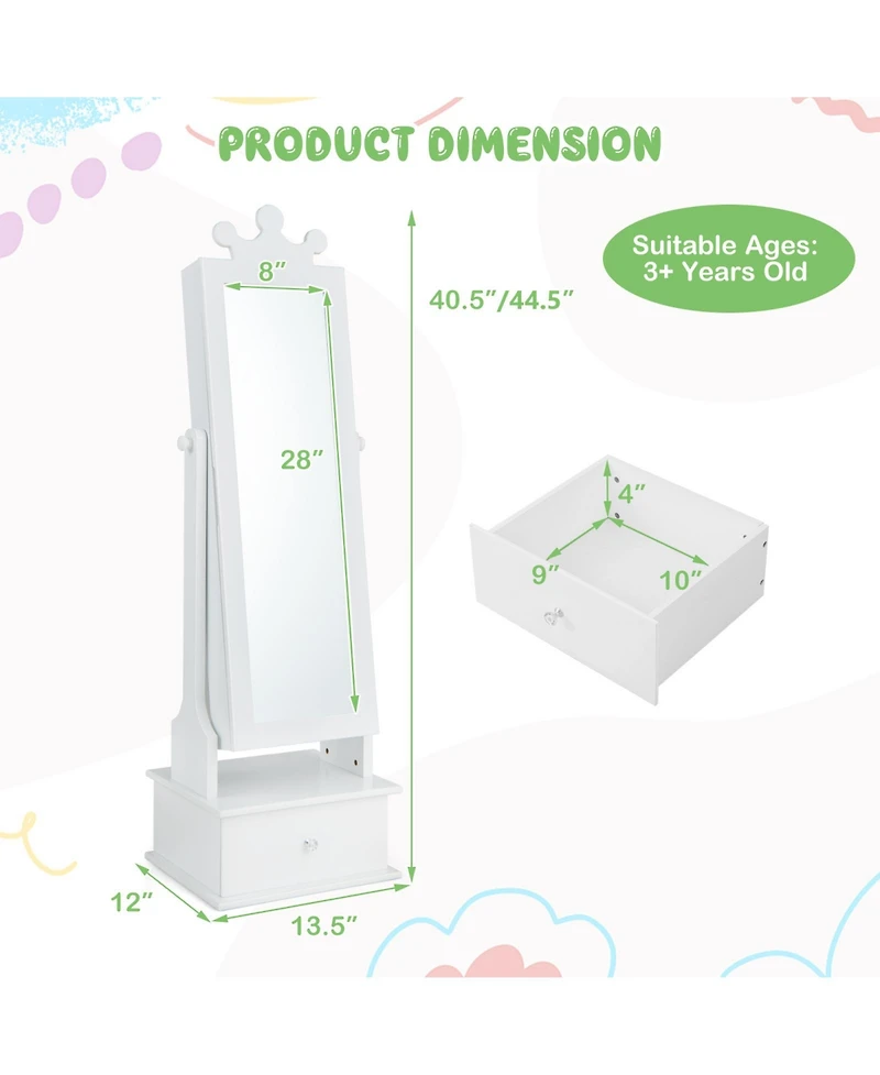 Sugift 2 in 1 Kids Play Jewelry Armoire with Full Length Mirror