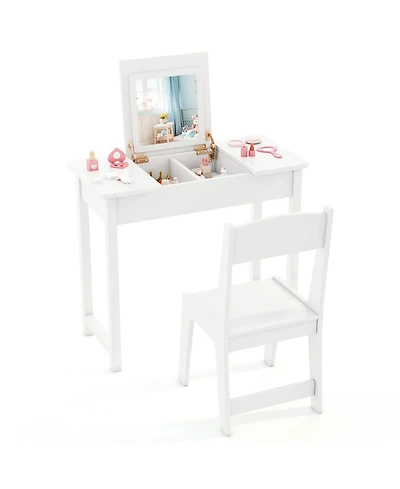 Sugift 2 in 1 Kids Vanity Makeup Table and Chair with Flip Mirror