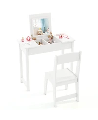 Sugift 2 in 1 Kids Vanity Makeup Table and Chair with Flip Mirror