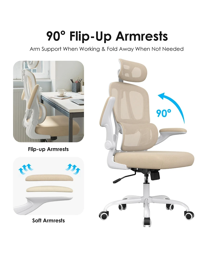 Rainsken Ergonomic Office Chair, Adjustable Swivel Desk Chair with Headrest and Lumbar Support, Computer Chair for Home Office