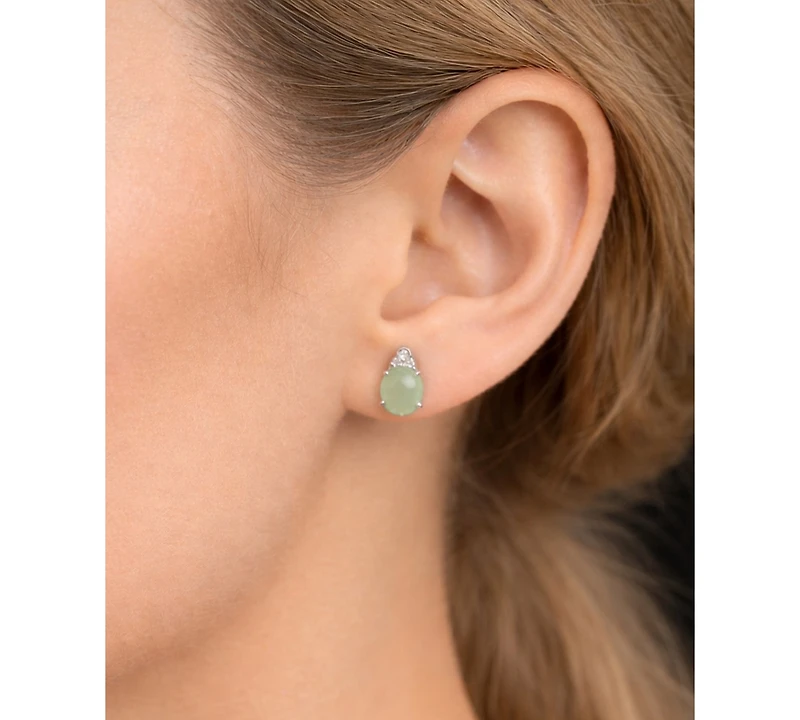 Macy's Green Jade and Diamond (1/20 ct. t.w.) Earrings in Sterling Silver