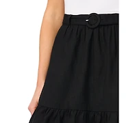 CeCe Women's Belted Ruffle-Hem Mini Skirt