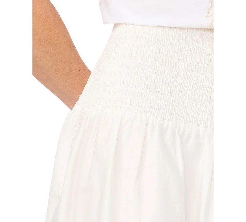CeCe Women's Smocked-Waist Embroidered A-Line Midi Skirt