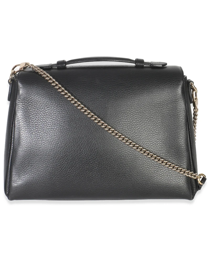 Pre-Owned Gucci Black Pebbled Calfskin Medium Interlocking G Flap Bag