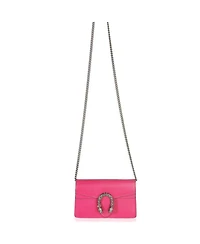 Pre-Owned Gucci Pink Dollar Calfskin Crystal Super Mini Dionysus Flap