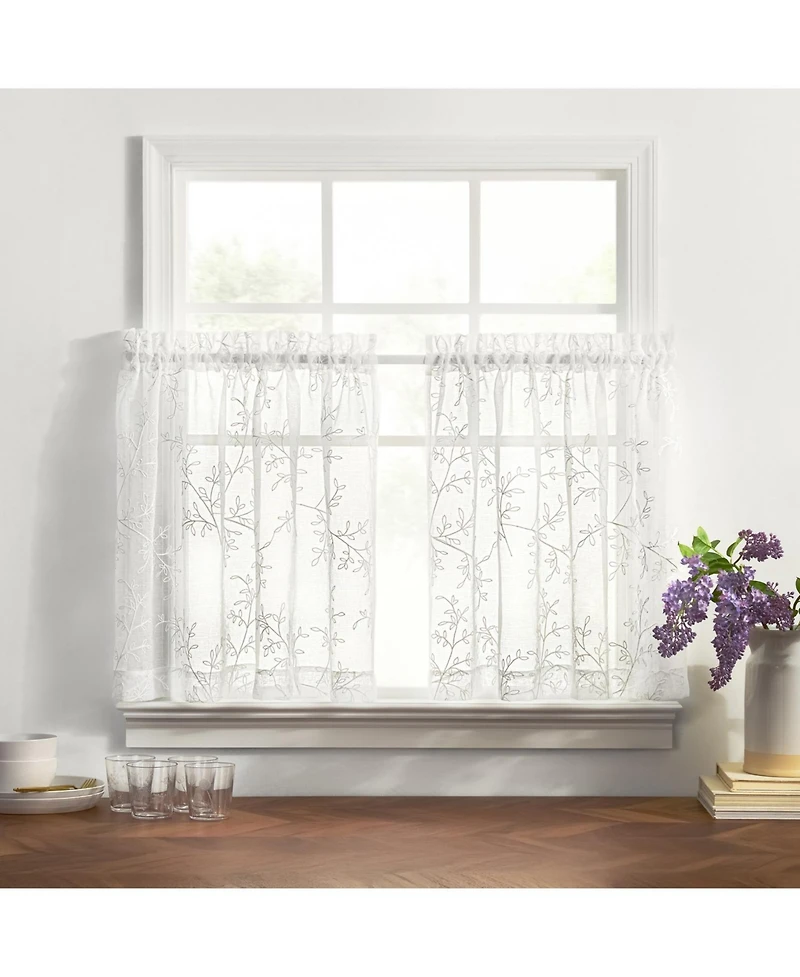 Ellis Curtain Brewster 100% Polyester Embroidered Sheer Rod Pocket Tiers 70" x 24"