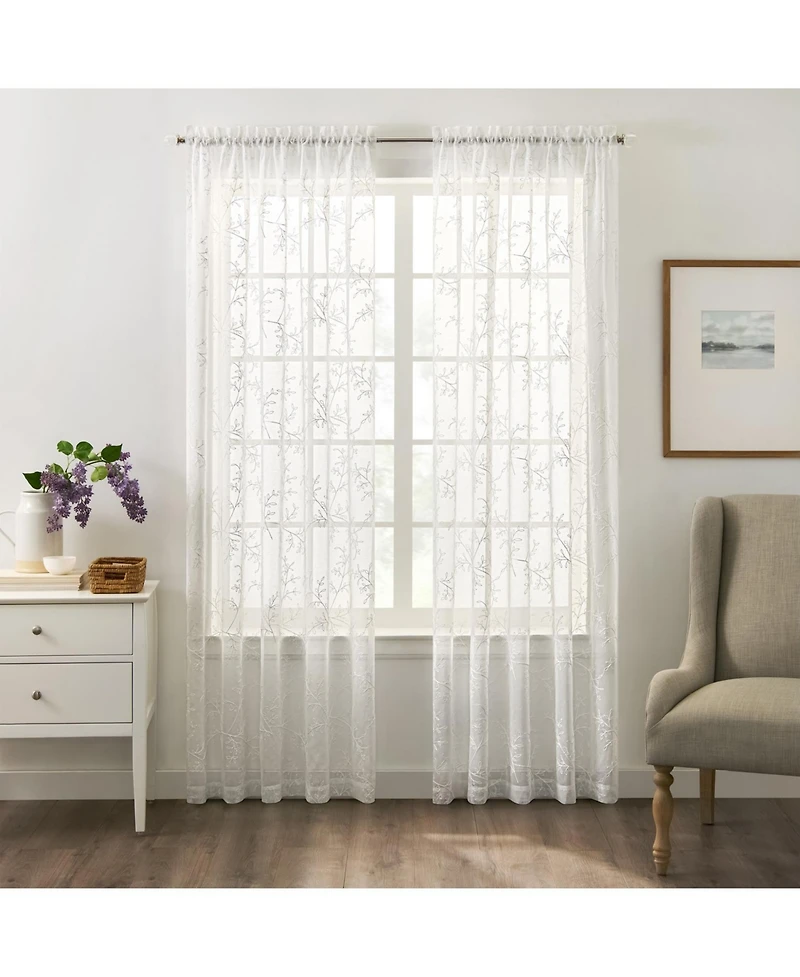 Ellis Curtain Brewster 100% Polyester Embroidered Sheer Rod Pocket Curtain Panel 52" x 63"