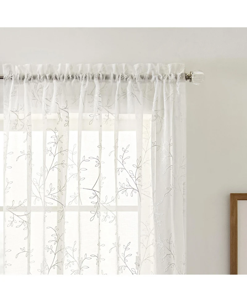 Ellis Curtain Brewster 100% Polyester Embroidered Sheer Rod Pocket Curtain Panel 52" x 84"