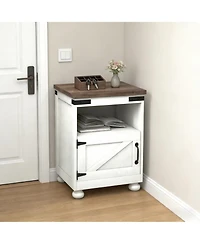 Rainsken Bedside Cabinet, Farmhouse Storage Nightstand with Open Shelf and Cupboard for Living Room, Bedroom.