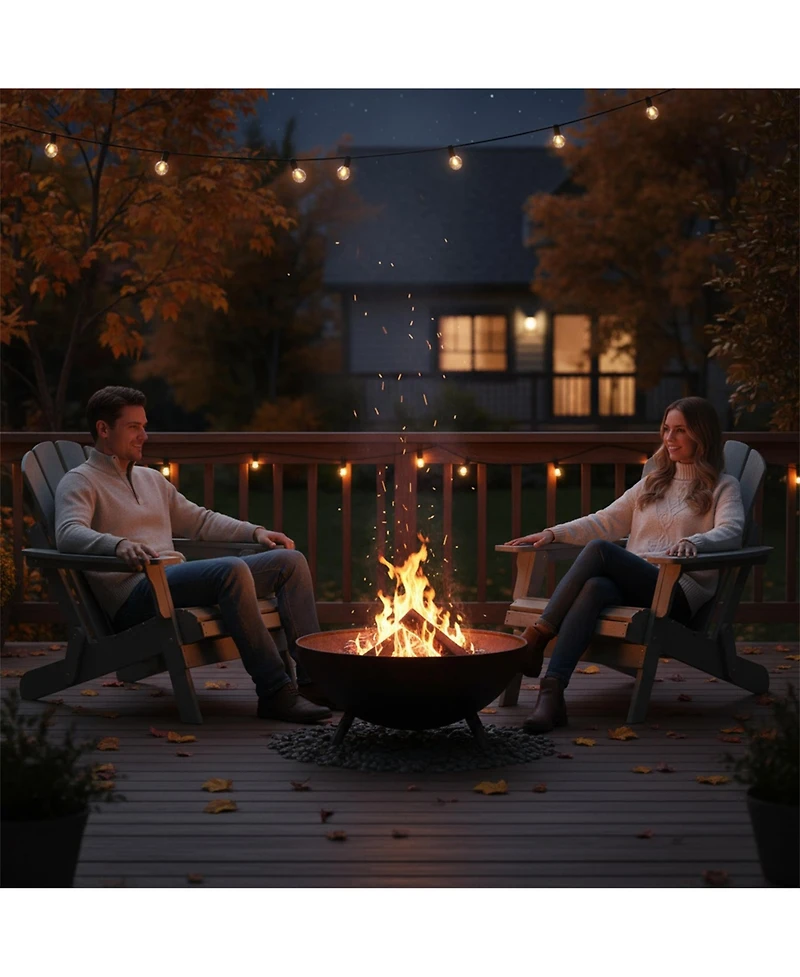 Clihome Wooden Oversize Outdoor Folding Adirondack Chair with BackRest & SeatBoard, Wood Patio Chair