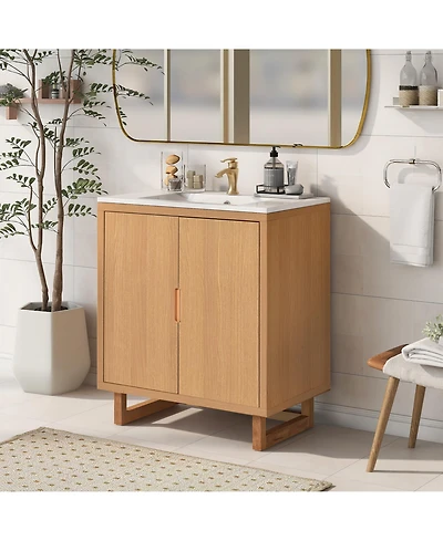 Busdays 30" Bathroom vanity Set with Sink, Combo Cabinet, Bathroom Storage Cabinet, Solid Wood Frame