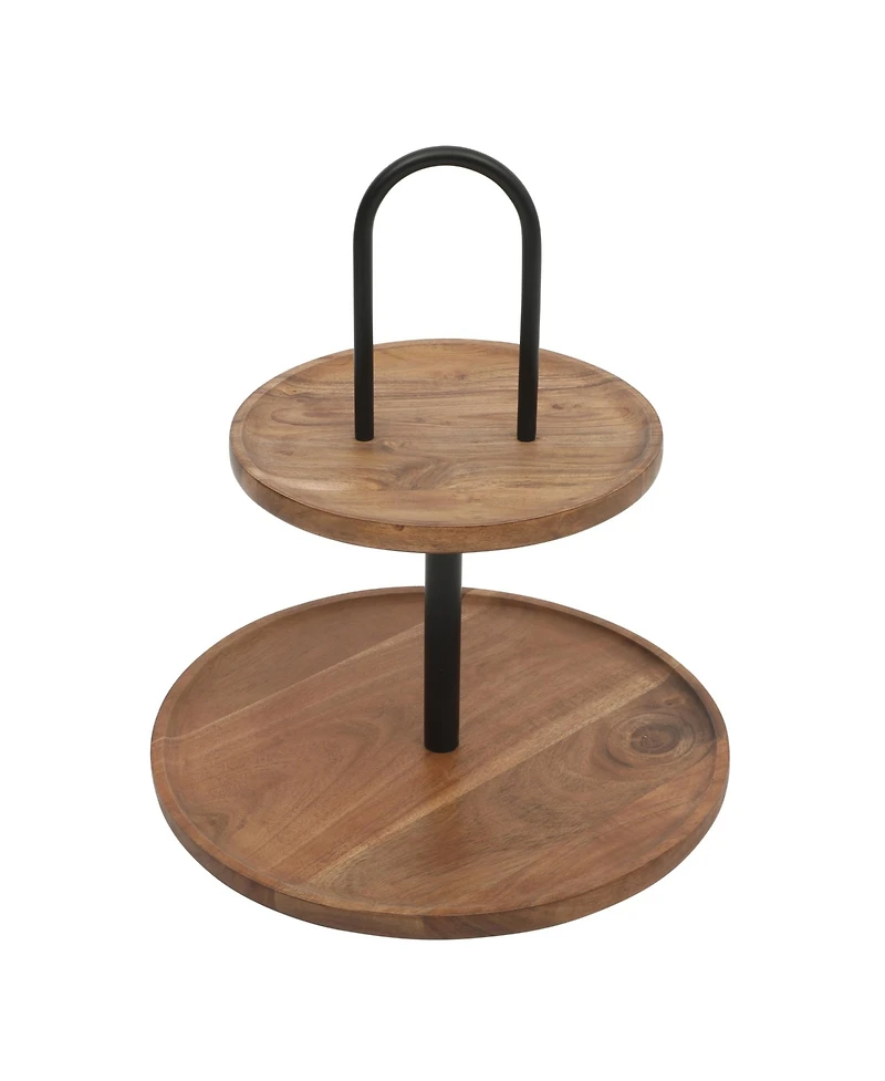 Gibson Home Gracious Dining 2-Tier Round Acacia Wood Serving Tray