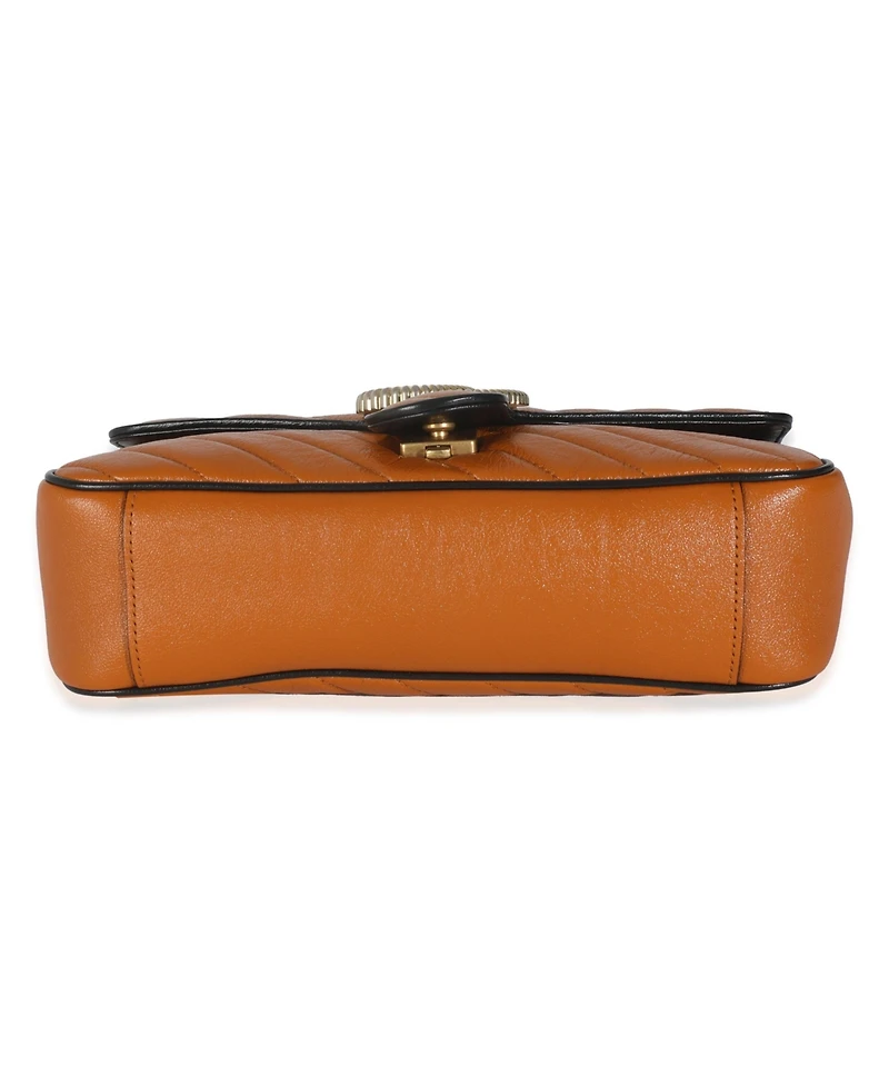 Pre-Owned Gucci Cognac Calfskin Matelasse Diagonal Small Torchon Gg Marmont Shoulder Bag