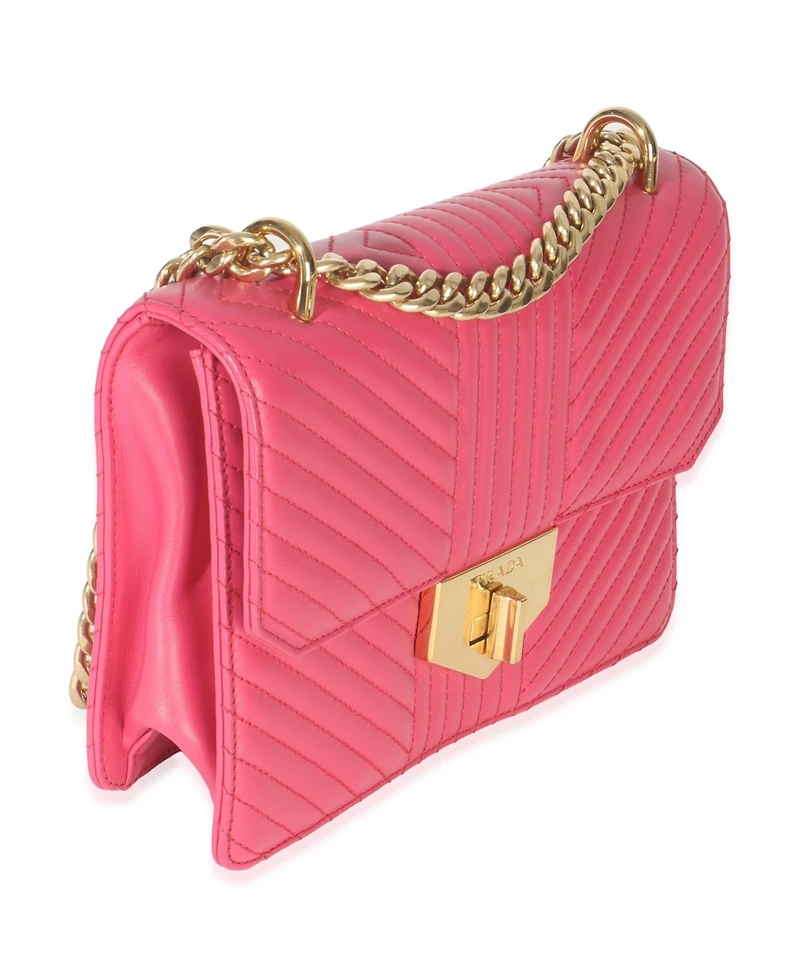 Pre-Owned Prada Pink Calfskin Turn Lock Chain Flap Bag