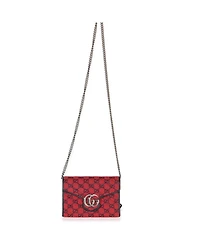 Pre-Owned Gucci Red Blue Matelasse Diagonal Canvas Gg Marmont Chain Wallet