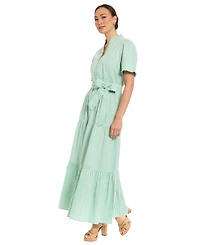 London Times Petite Fit & Flare Slit Neck Tiered Maxi Dress