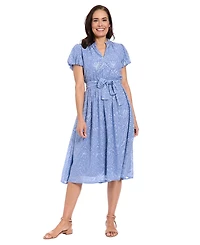 London Times Plus Short-Sleeve Notch Neck Midi Dress