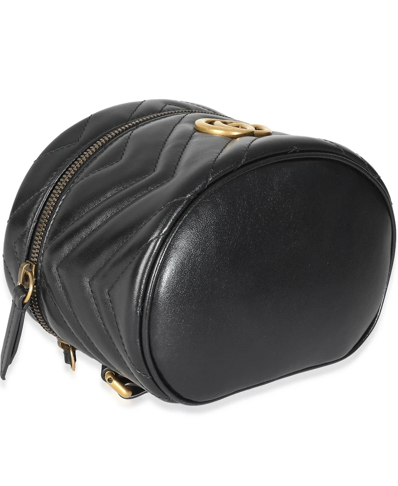 Pre-Owned Gucci Black Calfskin Matelasse Mini Gg Marmont Round Backpack
