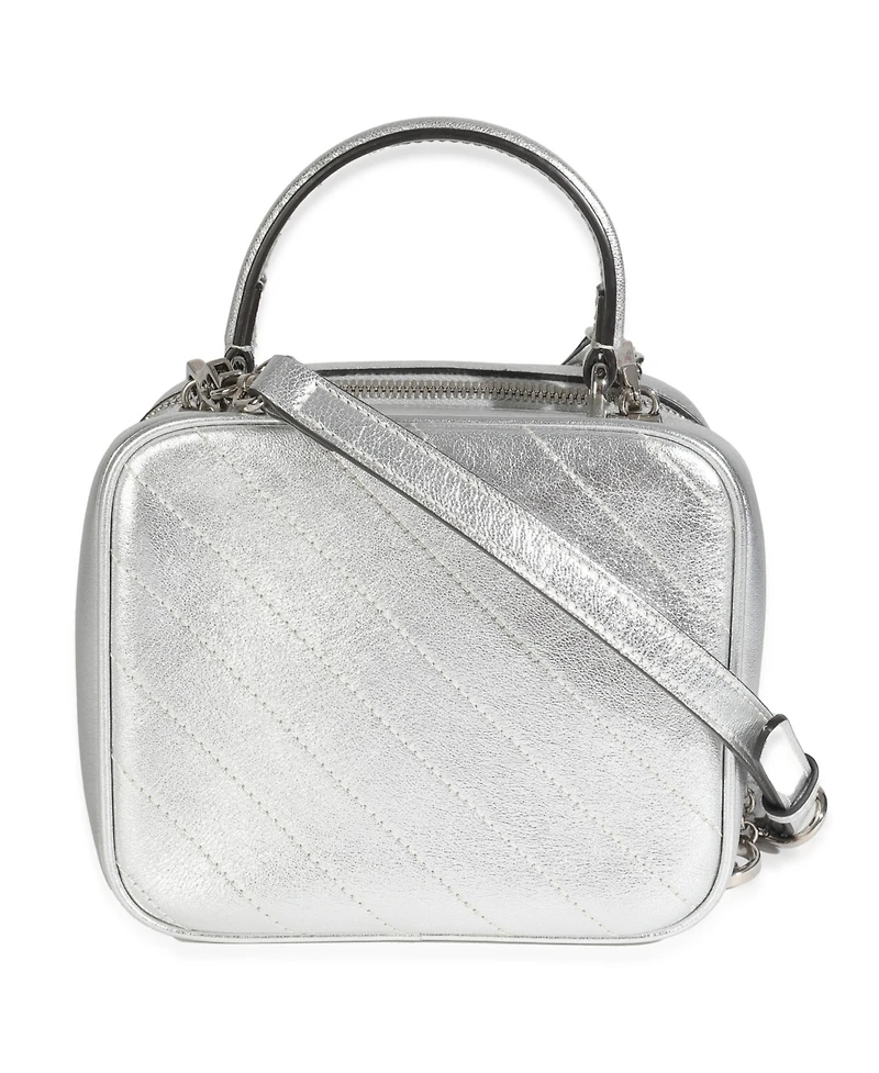 Pre-Owned Gucci Silver Metallic Sakai Be Green Calfskin Diagonal Stitched Blondie Top Hand