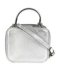 Pre-Owned Gucci Silver Metallic Sakai Be Green Calfskin Diagonal Stitched Blondie Top Hand