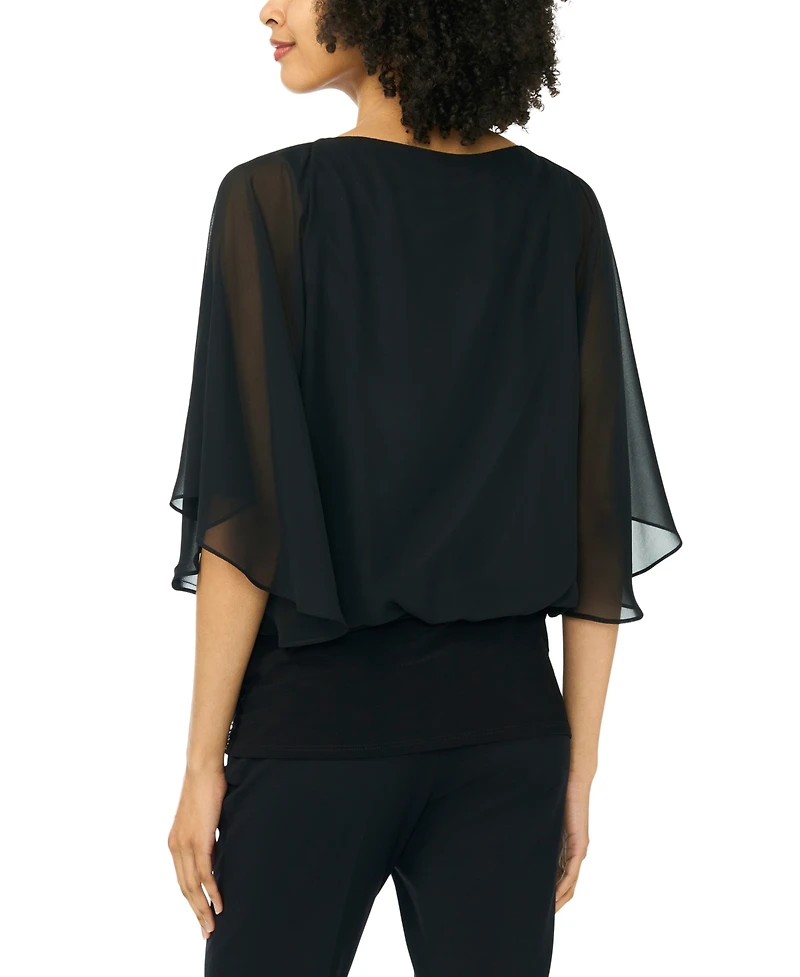 Msk Women's Embellished Popover Crewneck Blouse