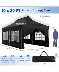 Gymax 10 x 20 Ft Canopy w/ 6 Detachable Sidewalls Carrying Bag UPF50+ Sun Protection