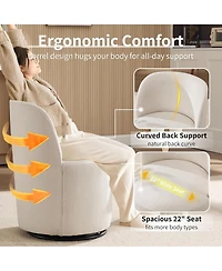 Rainsken 360degree(s) Swivel Barrel Chair, Linen Upholstered Accent Chair with Curved Backrest and Sturdy Metal Base for Living Room, Bedroom