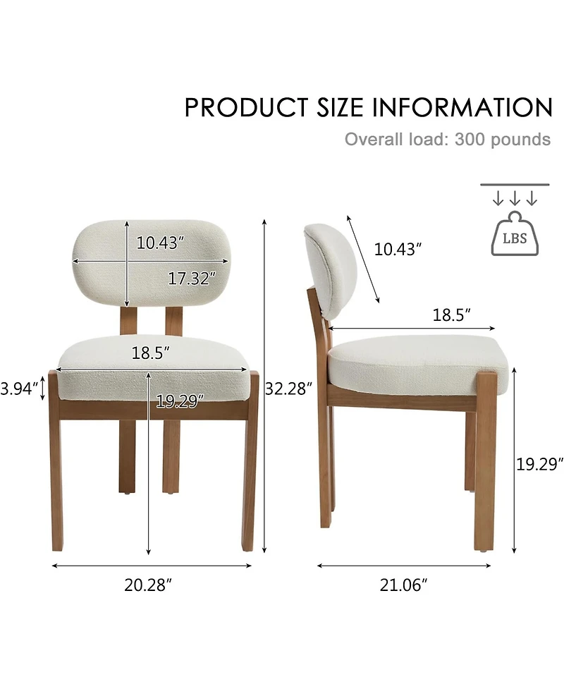 Rainsken Wooden Dining Chairs Set of 2, Modern Fabric Upholstered Kitchen Chairs with Curved Backrest, Solid Wood Legs for Dining Room