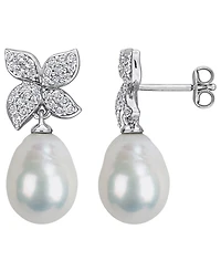 Macy's Cultured Freshwater Pearl & White Topaz (5/8 ct t.w.) Drop Earrings in Sterling Silver