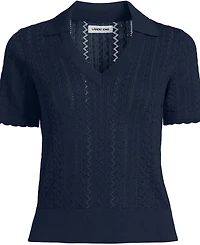 Lands' End Women's Fine Gauge Cotton Pointelle Polo Sweater