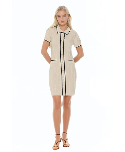 Alexia Admor Women's Cove Collared Button Down Contrast Knit Dress