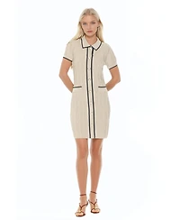 Alexia Admor Women's Cove Collared Button Down Contrast Knit Dress
