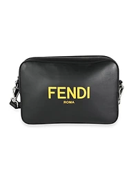 Pre-Owned Fendi Black Calfskin and Sunflower Logo Mini Camera Bag