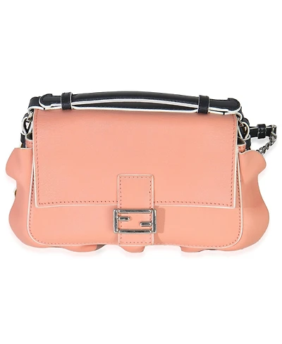 Pre-Owned Fendi Black Pink Leather Wave Double Micro Baguette