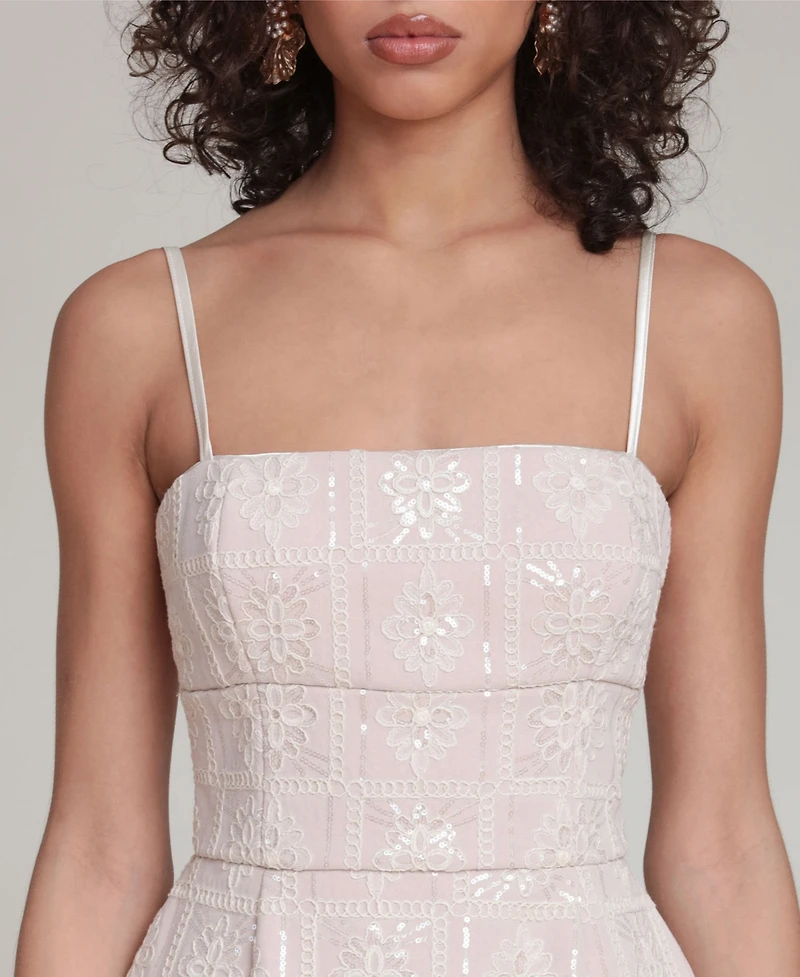 Avec Les Filles Women's Sequin Embroidered Chiffon Mini Dress