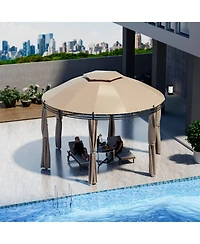 Gymax 11.5' Outdoor Patio Round Dome Gazebo Canopy Shelter Double Roof Steel